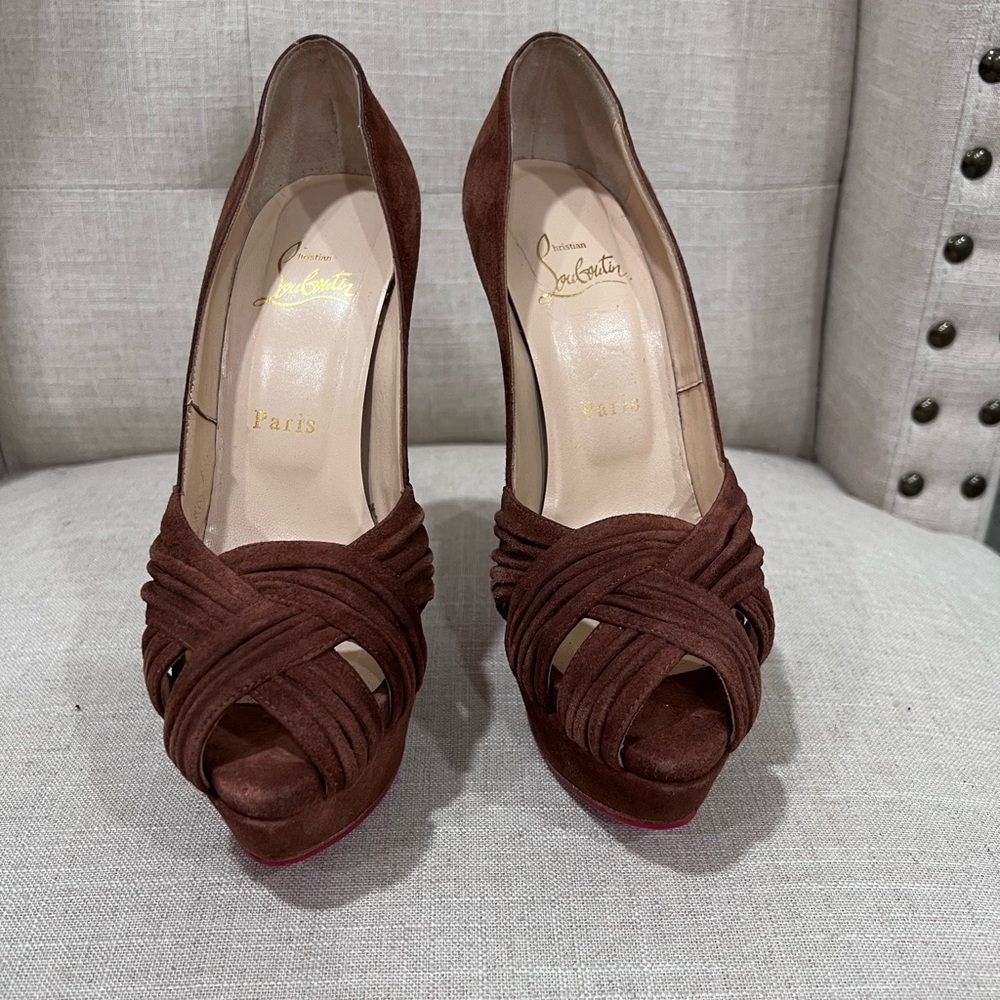 Christian Loubotin Aborina 150 Veau Velours Suade Platform high heels